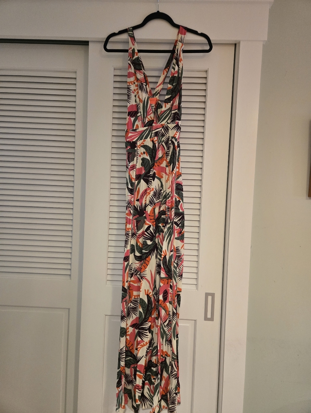 Maaji Tropical Leaf Print Maxi Dress in White, Green, Pink, Orange
